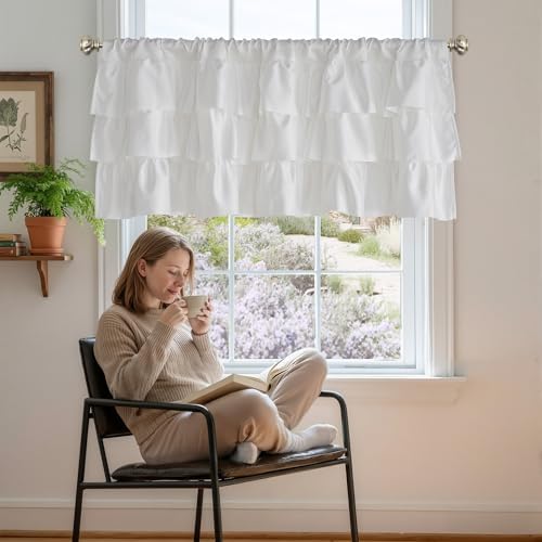 StangH White Shabby Chic Ruffle Rod Pocket Valance 52x18 Long 1 Panels - Image 2