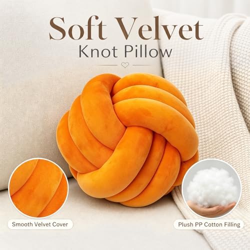 Petrella Orange Knot Pillow Ball, 11 Inch Round Decorative Pillow - Image 2