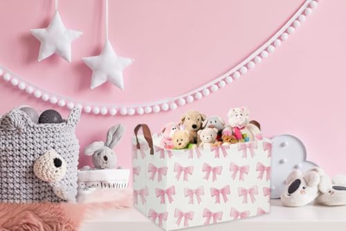 Sanjiaofeng Rectangular Kids Basket Pink Storage Bins, Girls Storage Baskets - Image 4