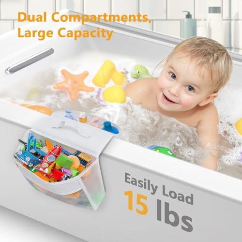 Bath Toy Organizer with 2 Large Pockets, Mesh Bathtub Toy Holder - Image 2
