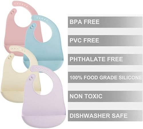 PandaEar Silicone Baby Bibs, 4 Pack Waterproof Feeding Bibs - Image 3