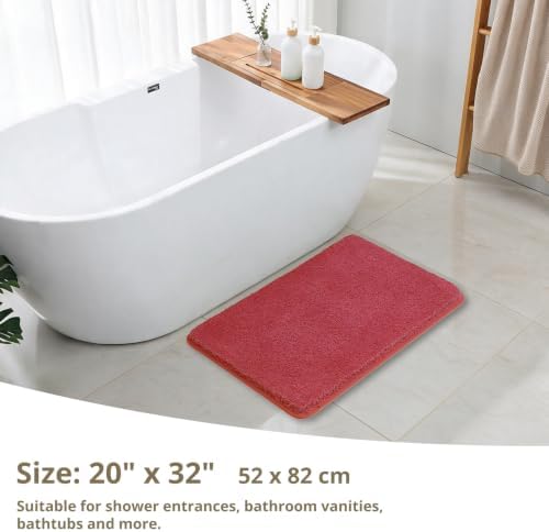 Polyester Bathroom Rug 20"x32" Red, Non-Slip Soft Shaggy Bath Mat - Image 2