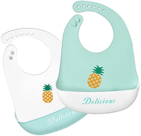 Silicone Bibs for Babies and Toddlers 2 Sets Feeding Bibs for Boy and Girl by Eimmabey