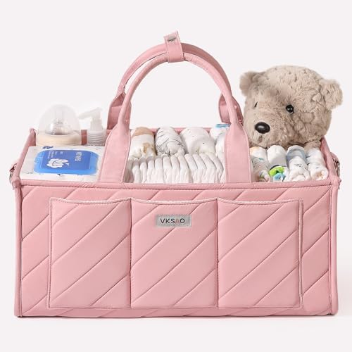 Pink Diaper Caddy Organizer – Portable Storage Basket by VKSAO