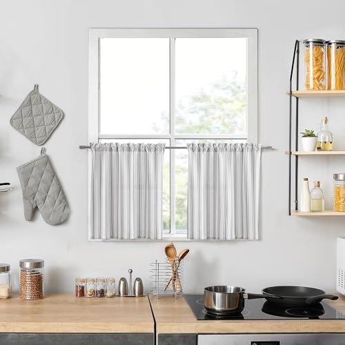 ZJDECOR Cotton Blended Beige Striped Kitchen Tier Curtains by ZJDECOR
