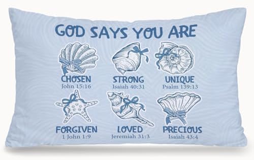 Blue Coastal Beach Christian 12x20 Pillow Cover, Preppy Beach Room Decor by Unknown