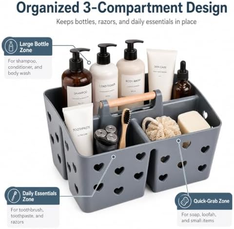 Gray Portable Shower Caddy, Plastic Basket Organizer - Image 4