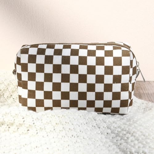 SOIDRAM 2 Pcs Checkered Makeup Bag Large Cosmetic Bag Toiletry Bag Makeup Pouch - Image 6