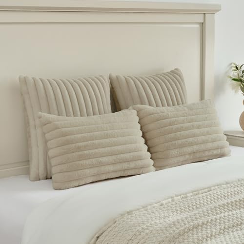 FUTEI Pack of 2 Faux Fur Throw Pillow Covers 28x28 Inch - Image 5
