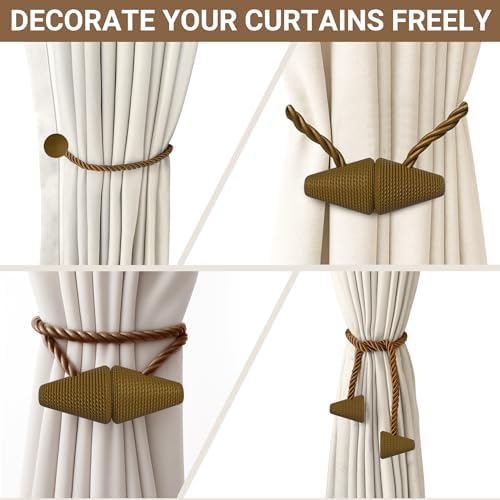 Hion Magnetic Curtain Tiebacks Dark Brown 2pcs, Curtain Holdbacks Hooks - Image 3