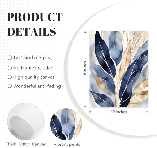 Lhoiplme Blue Botanical Wall Art Abstract Leaf Canvas Prints Decor Modern Plant - Image 2