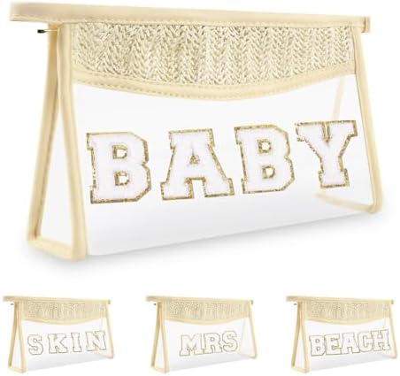 Cute Boho Patch Baby Bag Clear Makeup Letter Bag, Waterproof Zipper Make up by Iqimott