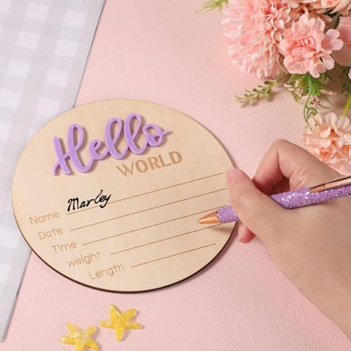 Baby Announcement Sign, Wooden Hello World Newborn Signs Birth Name Sign - Image 4