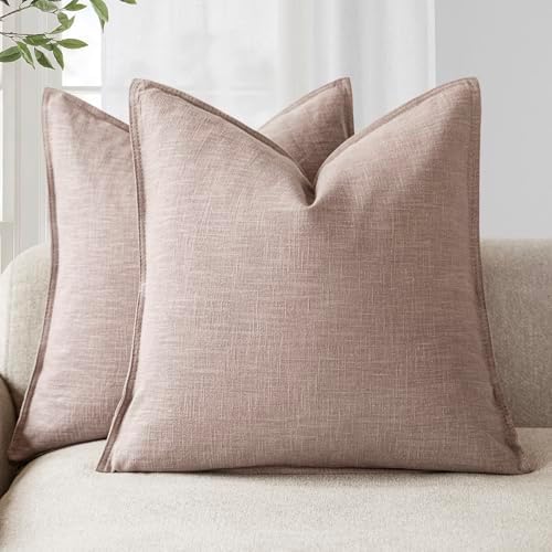 Foindtower Linen Solid Decorative Throw Pillow Covers 22x22 Inch Dusty Pink by Foindtower