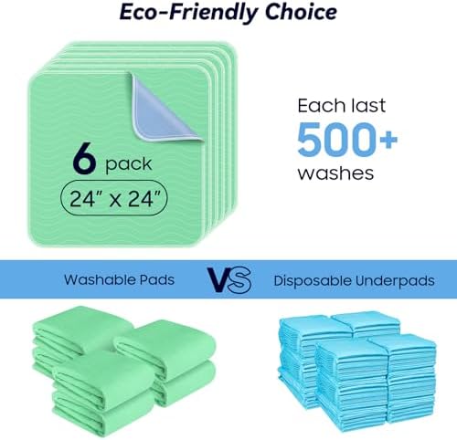 Fygrip 6 Pack 24” x 24” Extra Heavy Absorbency Washable Underpads Bed Pads - Image 6