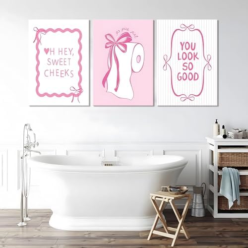 JBZDD 3Pcs Pink Bow Bathroom Canvas Wall Art Bowknot Coquette Posters Prints - Image 6