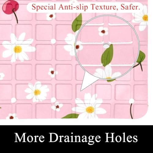 Shower Mat Non Slip, Daisies Cherry Anti Slip Bath Mat - Image 2