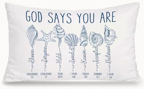 Blue Beach Ocean Christian 12x20 Pillow Cover, Christian Home Decor, God Says by Unknown