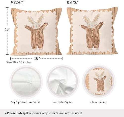 Earthy Bear Bunny Fox Monkey Animals Pillow Covers 18x18 Set of 4, Farm Boy - Image 2