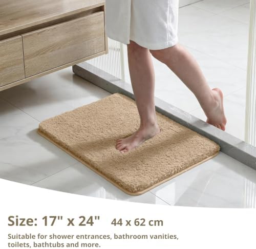 Polyester Bathroom Rug 17"x24" Light Brown, Non-Slip Soft Bath Mat - Image 2