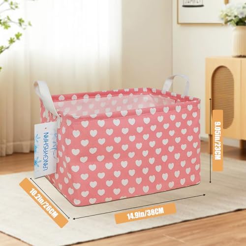 Rectangular Collapsible Storage Basket Nursery Organizer Pink Heart - Image 2