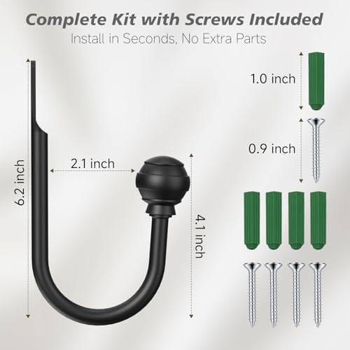 Hion Curtain Holdbacks Black 4pcs, Curtain Tiebacks Wall Mounted Hooks - Image 3