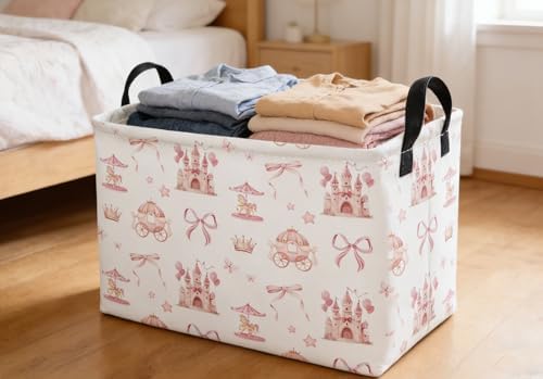 Essme Rectangular Pink Baskets, Girls Storage Box, Cute Basket - Image 3