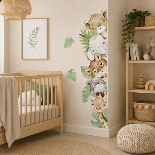 55.1 x 15.7 Inch Watercolor Jungle Animal Wall Decals Forest Animal Wall - Image 4