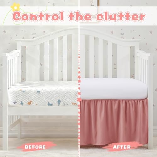 SiinvdaBZX Pink Crib Skirt Dust Ruffle, Microfiber Crib Bed Skirt - Image 5