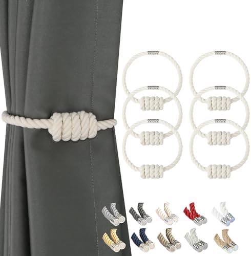 BEL AVENIR Magnetic Cotton Curtain Tiebacks 6 Pack Hand-Woven Curtain Ties by BELAVENIR