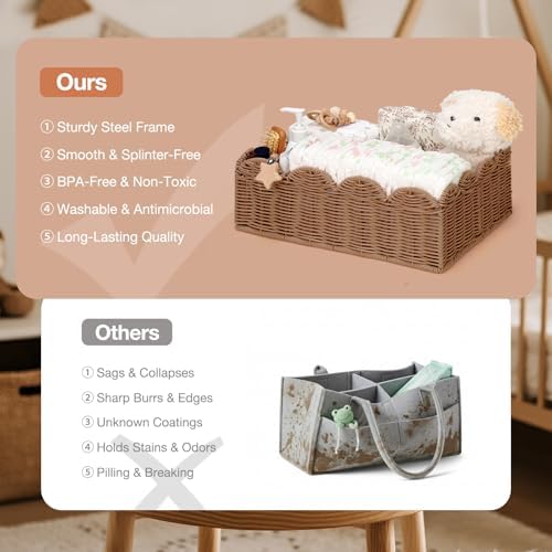 Wicker Diaper Caddy Organizer, Nursery Storage Basket - Image 4