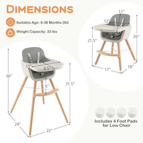 BABY JOY Convertible Baby High Chair, 3 in 1 Wooden Highchair/Booster/Chair - Image 6