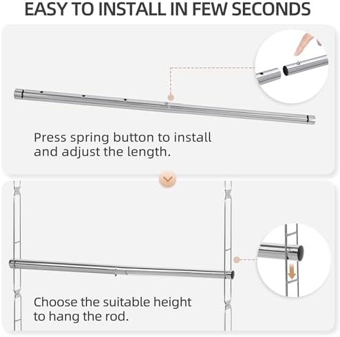 STORAGE MANIAC Hanging Closet Rod, Adjustable Width and Height Closet Hanging - Image 4