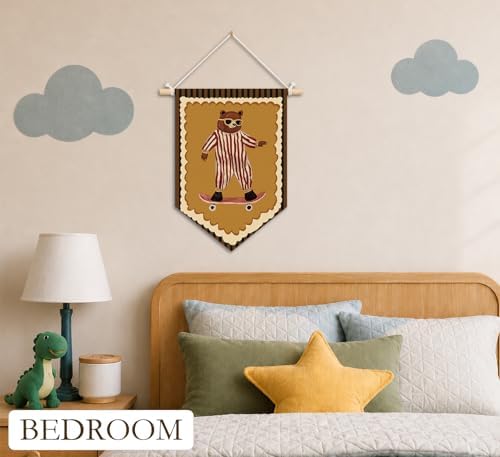 KDHTY Funny Skateboard Bear Nursery Canvas Hanging Pennant Flag Banner - Image 2
