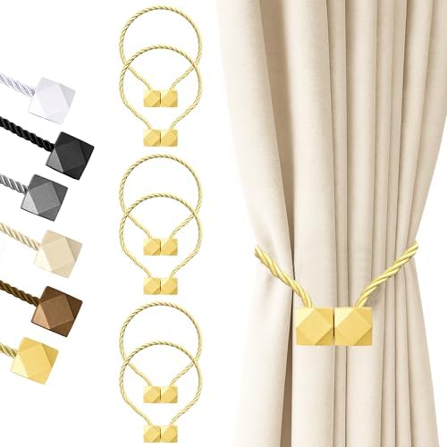 Hion Magnetic Curtain Tiebacks Golden 6pcs, Curtain Holdbacks Hooks Holders by Hion