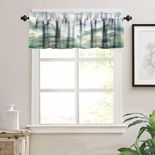 Forest Kitchen Valance Curtain, Watercolor Style Nature Woodland Green Forest - Image 5