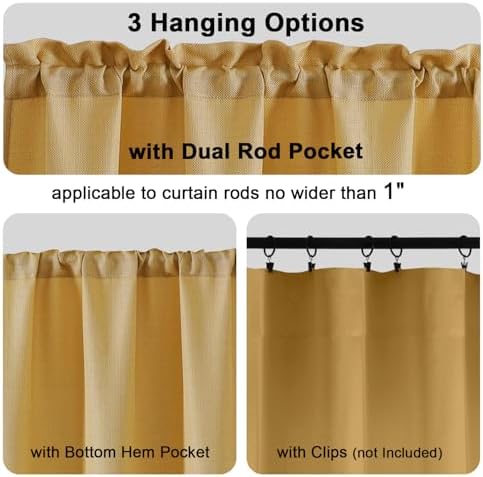 Chyhomenyc Gold Valance for Windows, Light Filtering Faux Linen Solid Short - Image 5