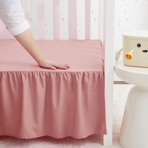 SiinvdaBZX Pink Crib Skirt Dust Ruffle, Microfiber Crib Bed Skirt - Image 7