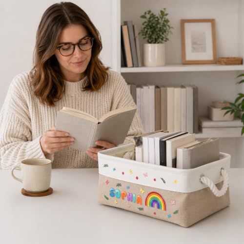 Macorner Personalized Rainbow Name Storage Basket, Custom Kids Book Storage Bin - Image 5