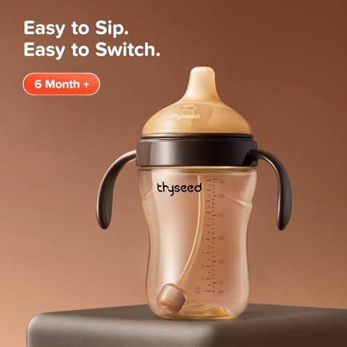 Thyseed Spill-Proof Weighted Straw Sippy Cup, Baby Transition Trainer, Soft - Image 2