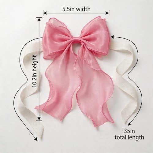 2 Pack French Lace Bow Curtain Tiebacks, Rose Pink - Image 2