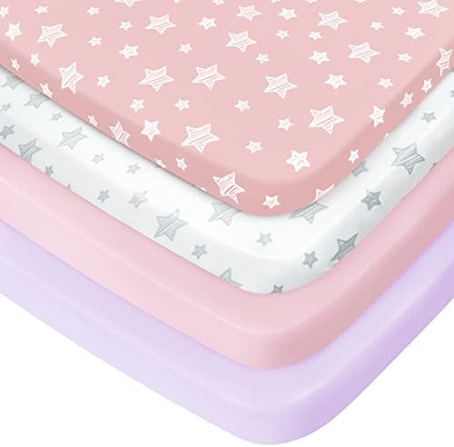 Pack and Play Sheets Girl, Mini Crib Sheets, Stretchy Playard Fitted Sheet by Moonsea