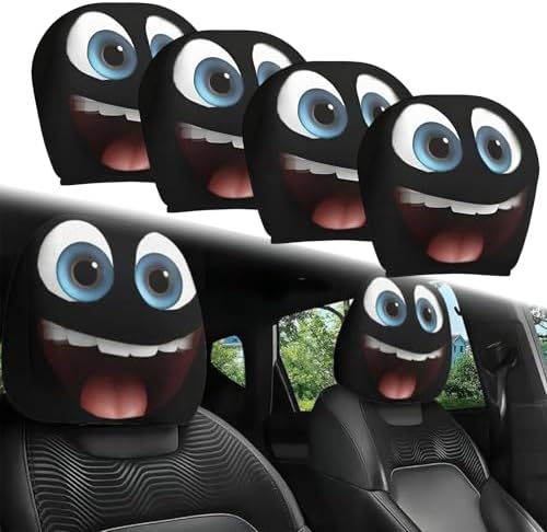 2PCS Funny Cartoon Car Headrest Covers, Cute Funny Cartoon Eyes Car Seat Head by SSFUN