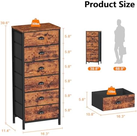 Furnulem Dresser for Bedroom, 6 Bins Tall Fabric Storage Drawers - Image 3