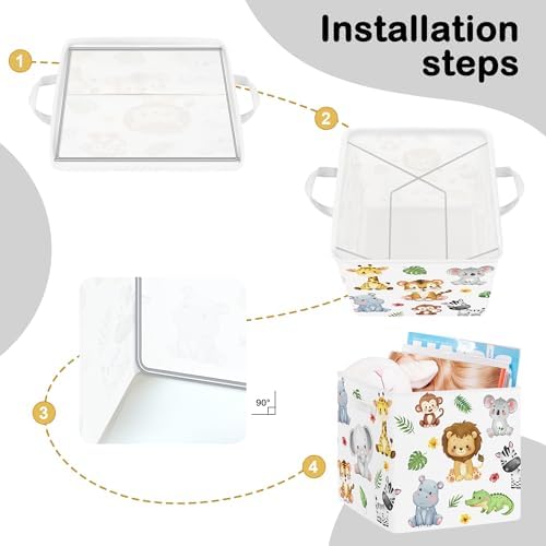 11.8" Jungle Animals Cube Storage Organizer Set 3Pcs Lion Giraffe Elephant Cube - Image 7