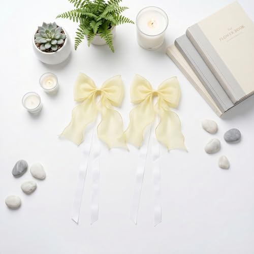 2 Pack French Lace Bow Curtain Tiebacks, Light Yellow - Image 3