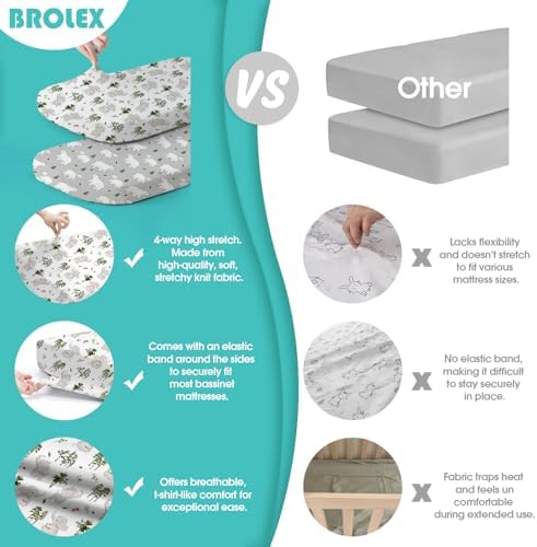 Stretch Fitted Bassinet Sheet Set BROLEX 2 Pack Cradle Sheets - Image 2