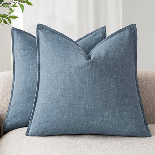 Foindtower Linen Solid Decorative Throw Pillow Covers 18x18 Inch Misty Blue by Foindtower