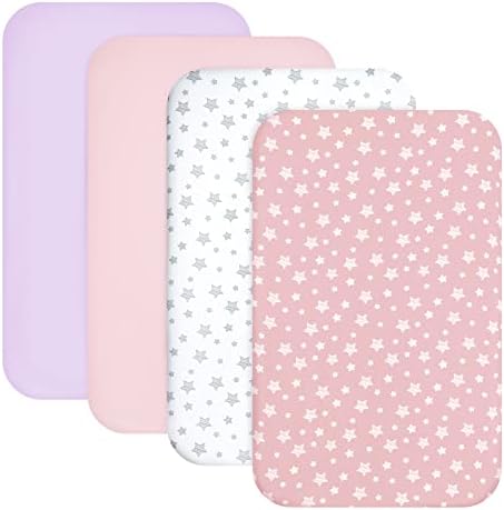 Mini Crib Sheets Fitted 4 Pack for Girls, Compatible by Moonsea