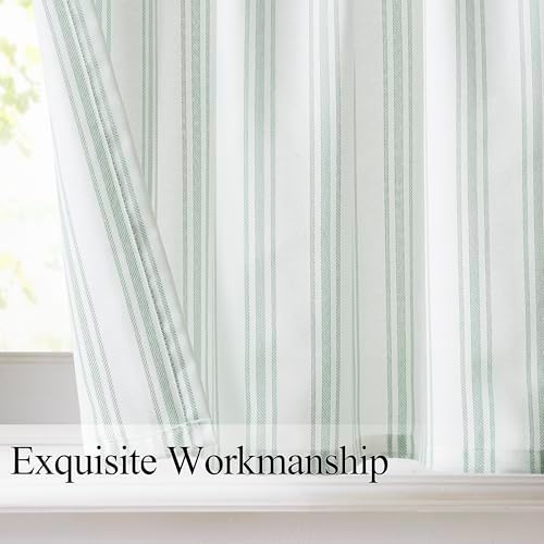 ZJDECOR Cotton Blended Semi Sheer Green Stripe Tiers Cafe Panel - Image 4